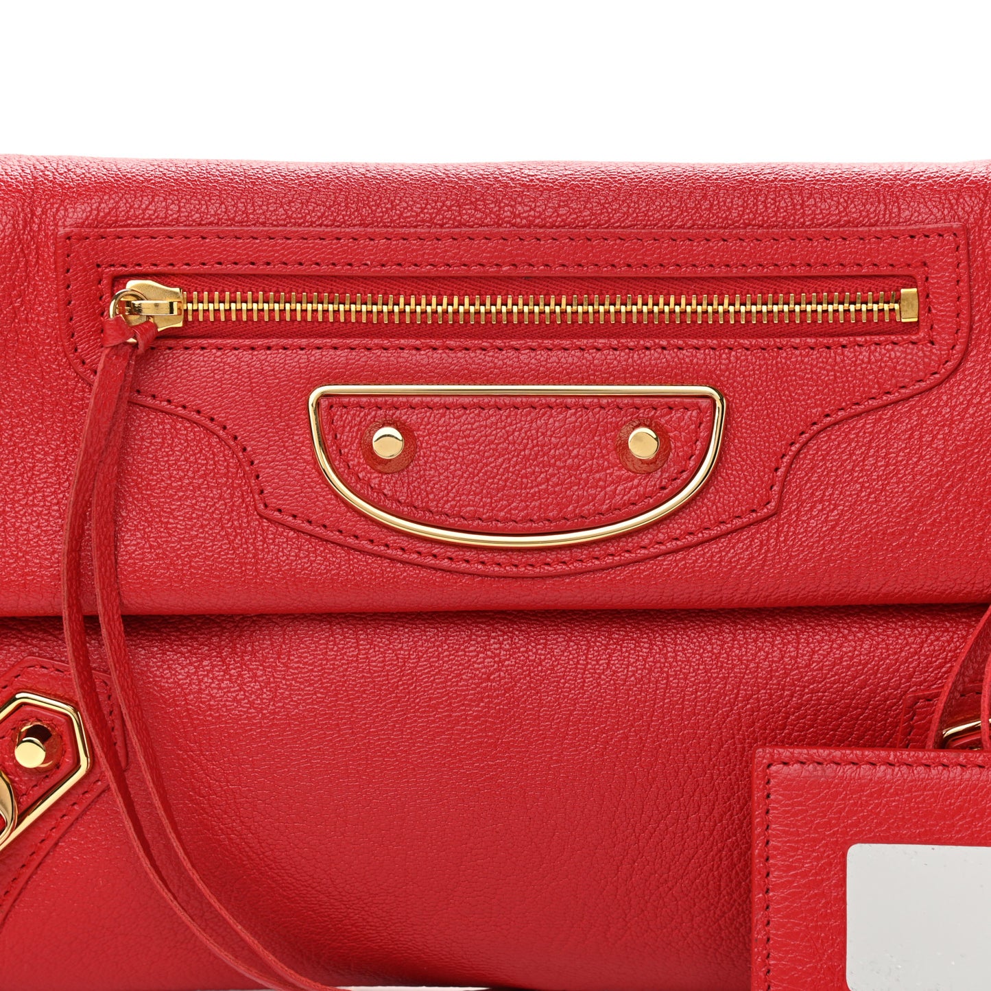 Chevre Gold Metallic Edge Hardware Envelope Clutch Rouge Grenade