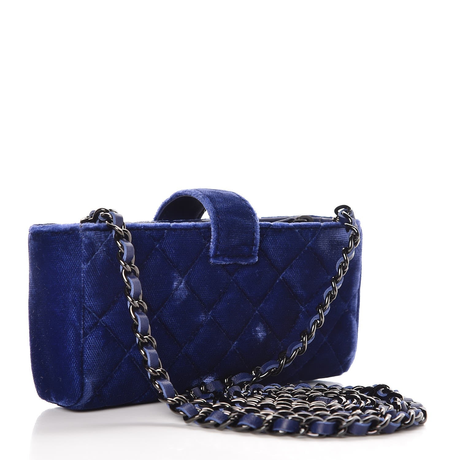 Chanel Velvet Quilted Mini Phone Holder Crossbody Bag Blue 3 of 8