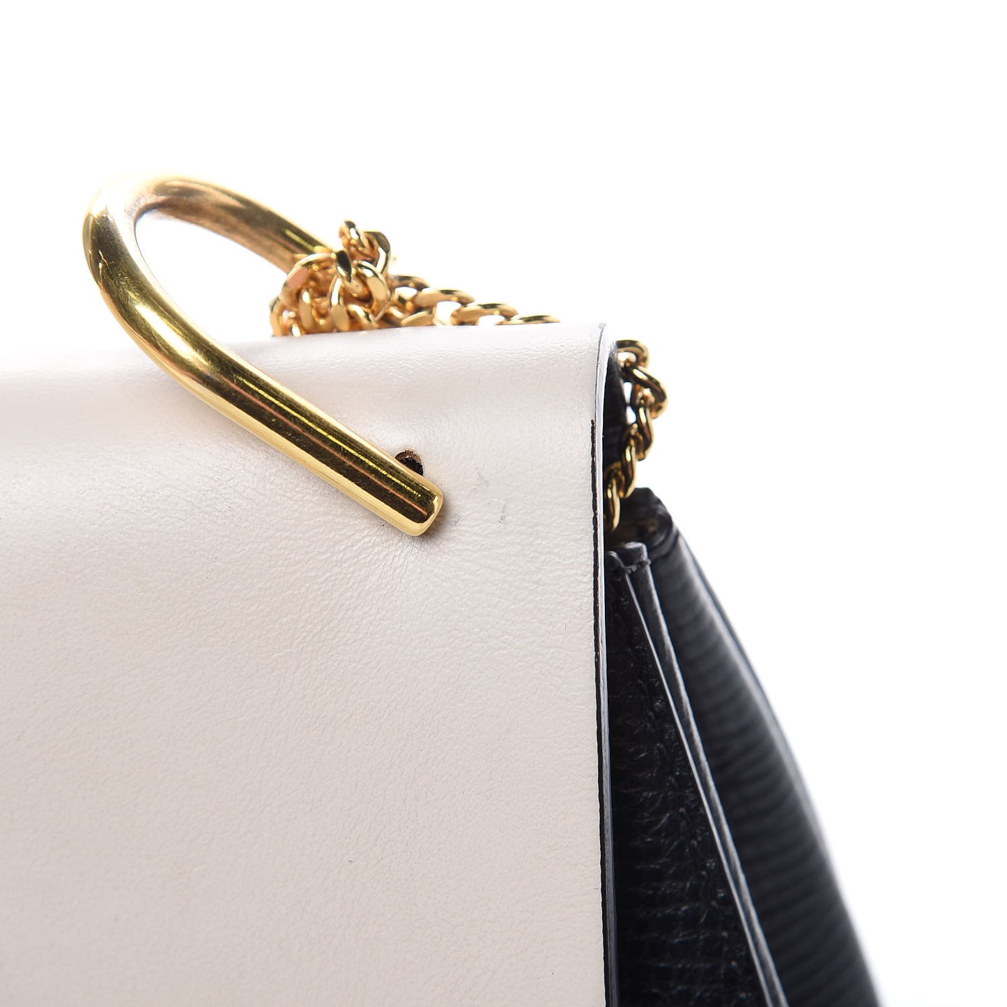 Grained Calfskin Lambskin Bi-Color Drew Shoulder Bag Black Powder Beige