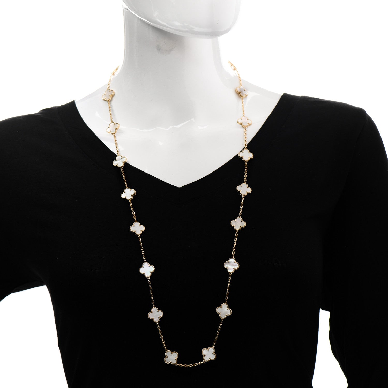 Van Cleef & Arpels 18K Yellow Gold Mother of Pearl 20 Motifs Vintage Alhambra Necklace 2 of 6