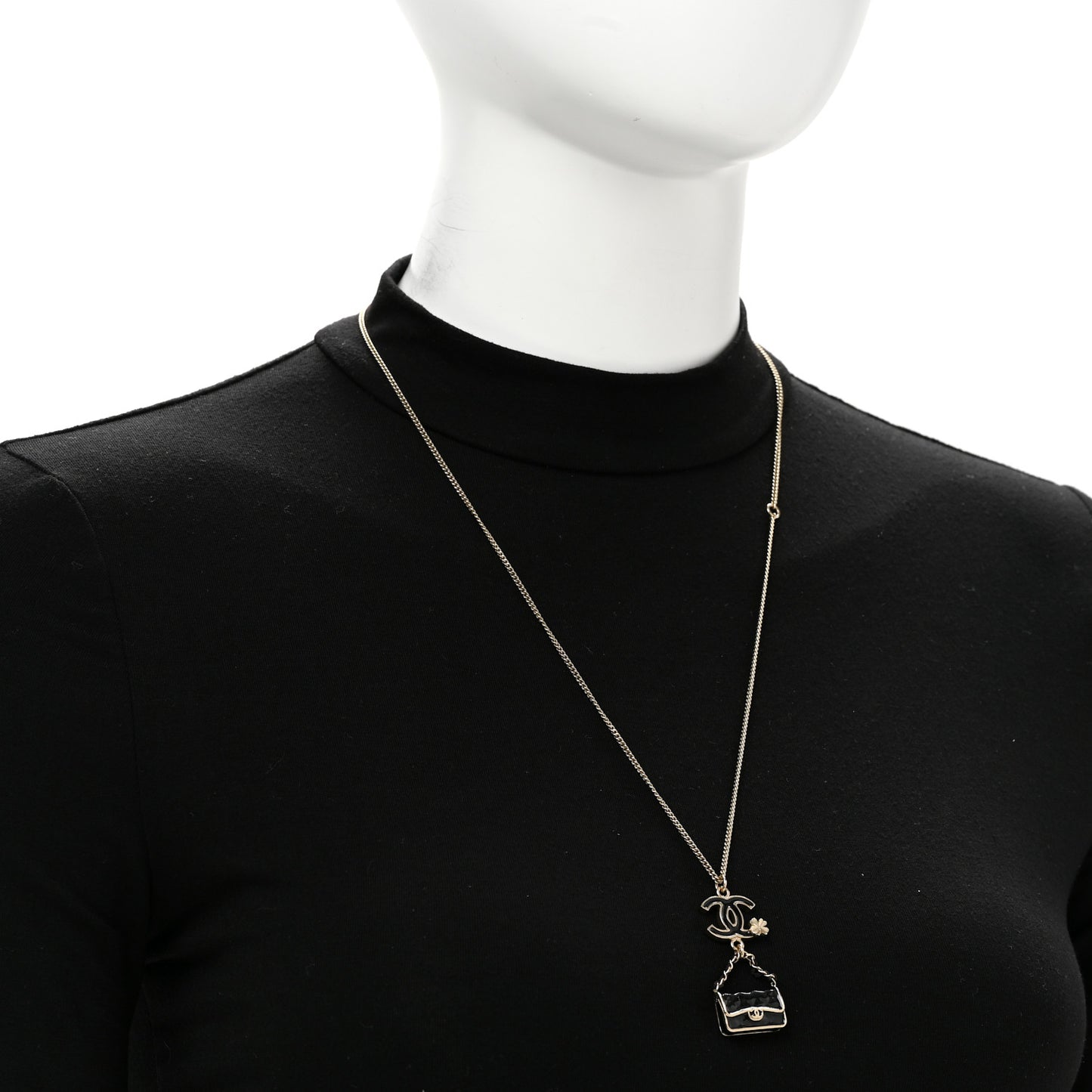 Enamel Charming Chic Classic Flap CC Charm Necklace Black
