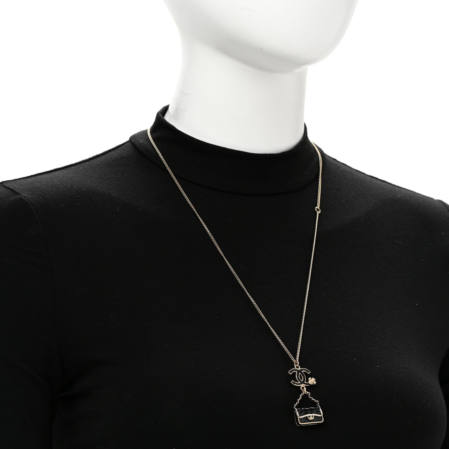 Chanel Enamel Charming Chic Classic Flap CC Charm Necklace Black 2 of 6
