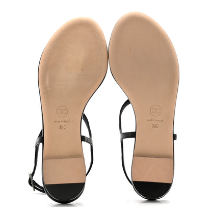 Chanel Lambskin Crystal CC Thong Sandals 38 Black 5 of 10