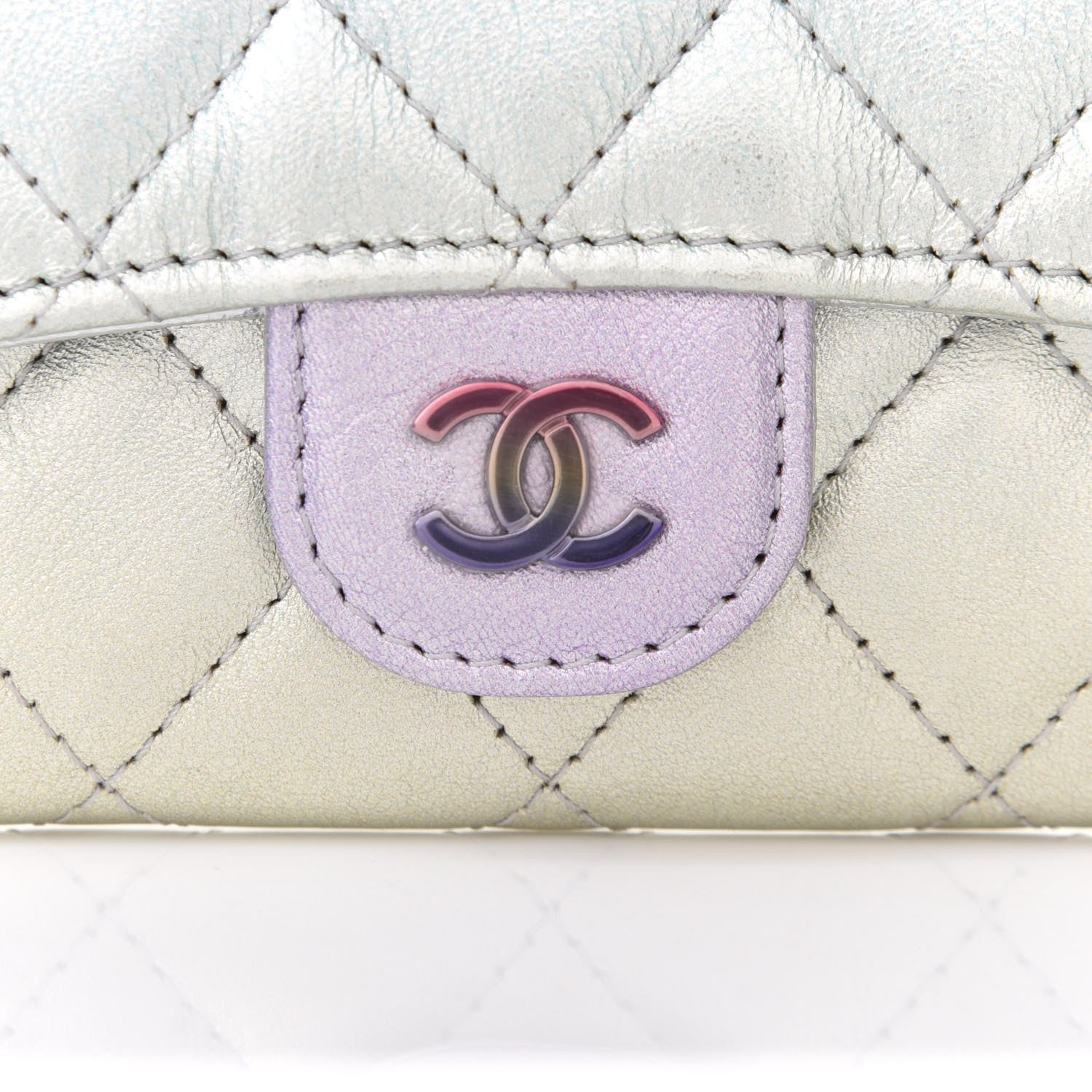 Chanel Gradient Metallic Calfskin Quilted Flap Card Holder Wallet Silver Blue Yellow Purple 9 of 10