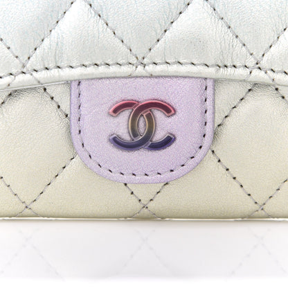 Chanel Gradient Metallic Calfskin Quilted Flap Card Holder Wallet Silver Blue Yellow Purple 9 of 10