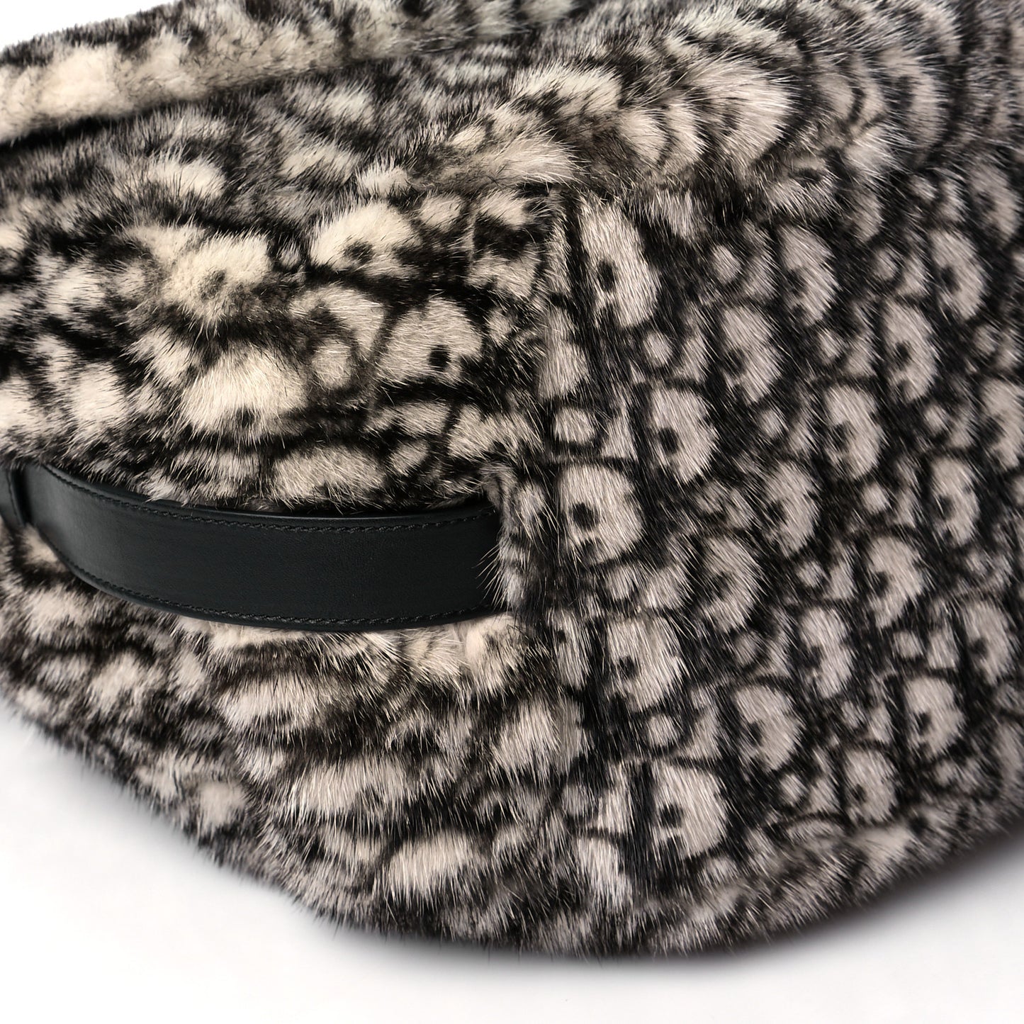 Oblique Mink Fur Saddle Soft Bag Beige Brown