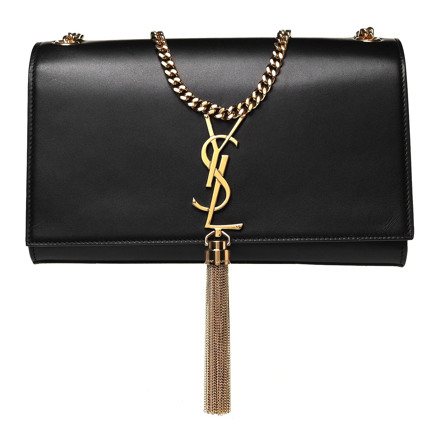 Smooth Calfskin Medium Classic Monogram Kate Tassel Satchel Black