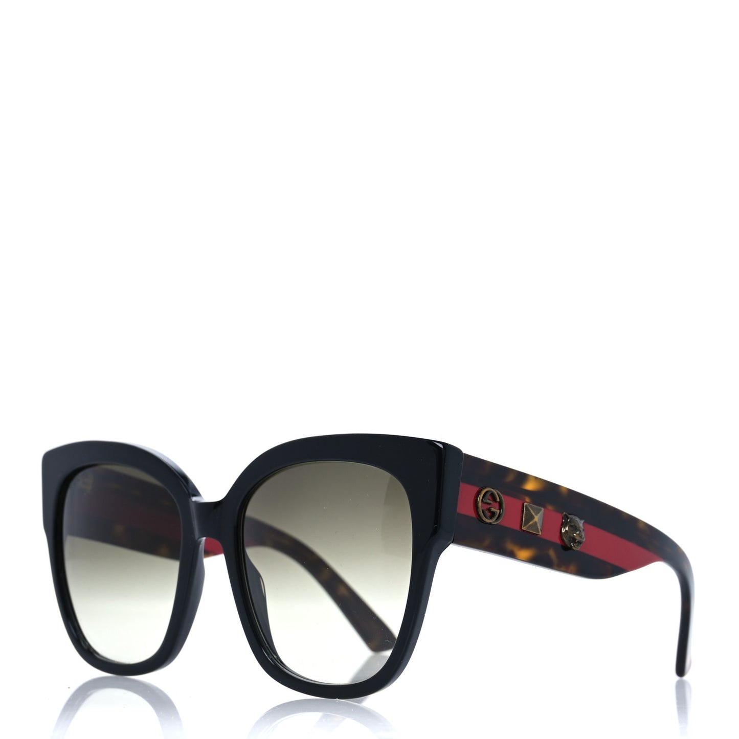 Acetate Square Frame Web Sunglasses GG0059S Black Tortoise
