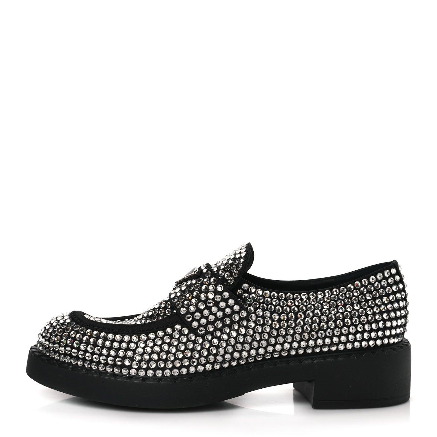 Satin Crystal Metal Triangle Logo 50mm Loafers 39.5 Cristal