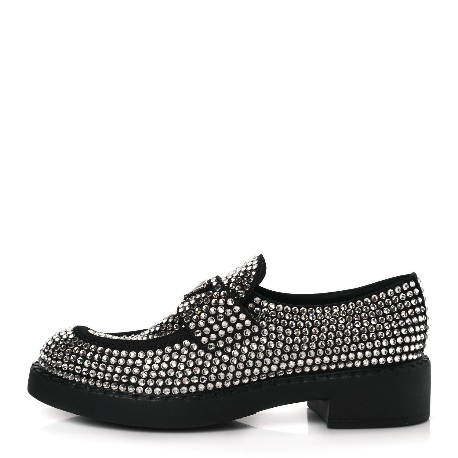 Prada Satin Crystal Metal Triangle Logo 50mm Loafers 39.5 Cristal 1 of 7