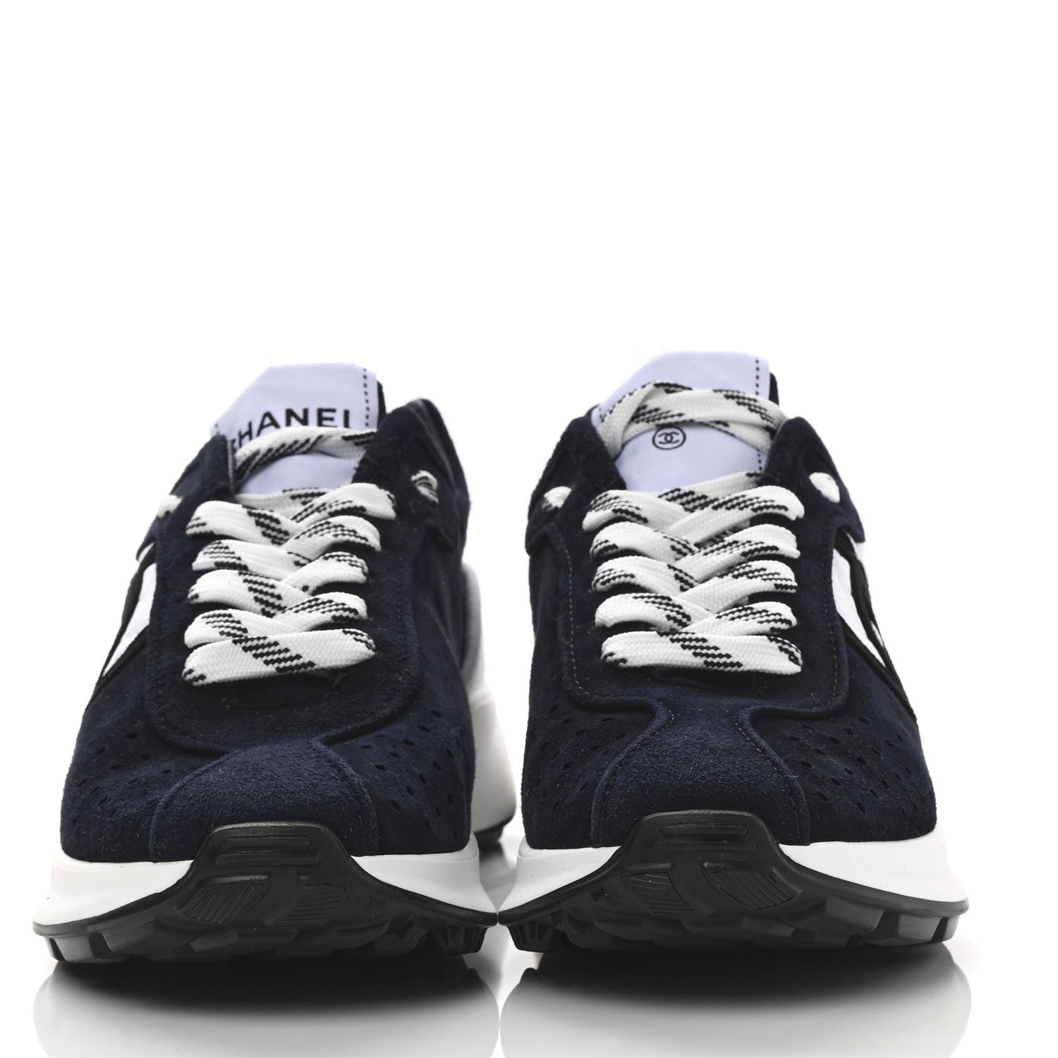 Chanel Fabric Suede Kidskin CC Sneakers 37 Dark Navy White 2 of 10
