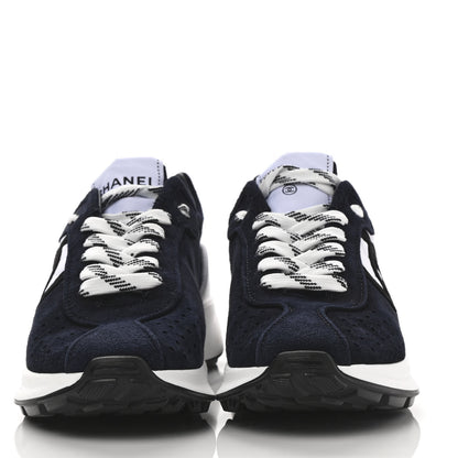 Chanel Fabric Suede Kidskin CC Sneakers 37 Dark Navy White 2 of 10