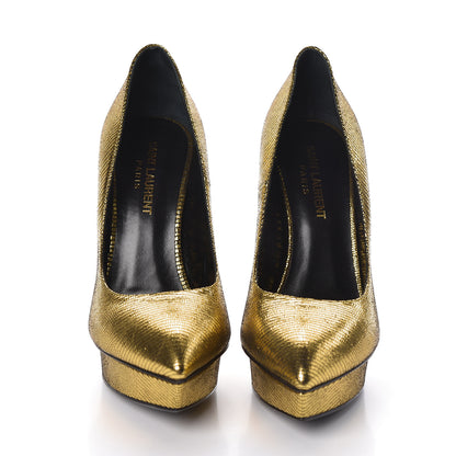 Saint Laurent Metallic Grained Calfskin Janis 105 D'Orsay Pumps 36 Black Gold 2 of 7