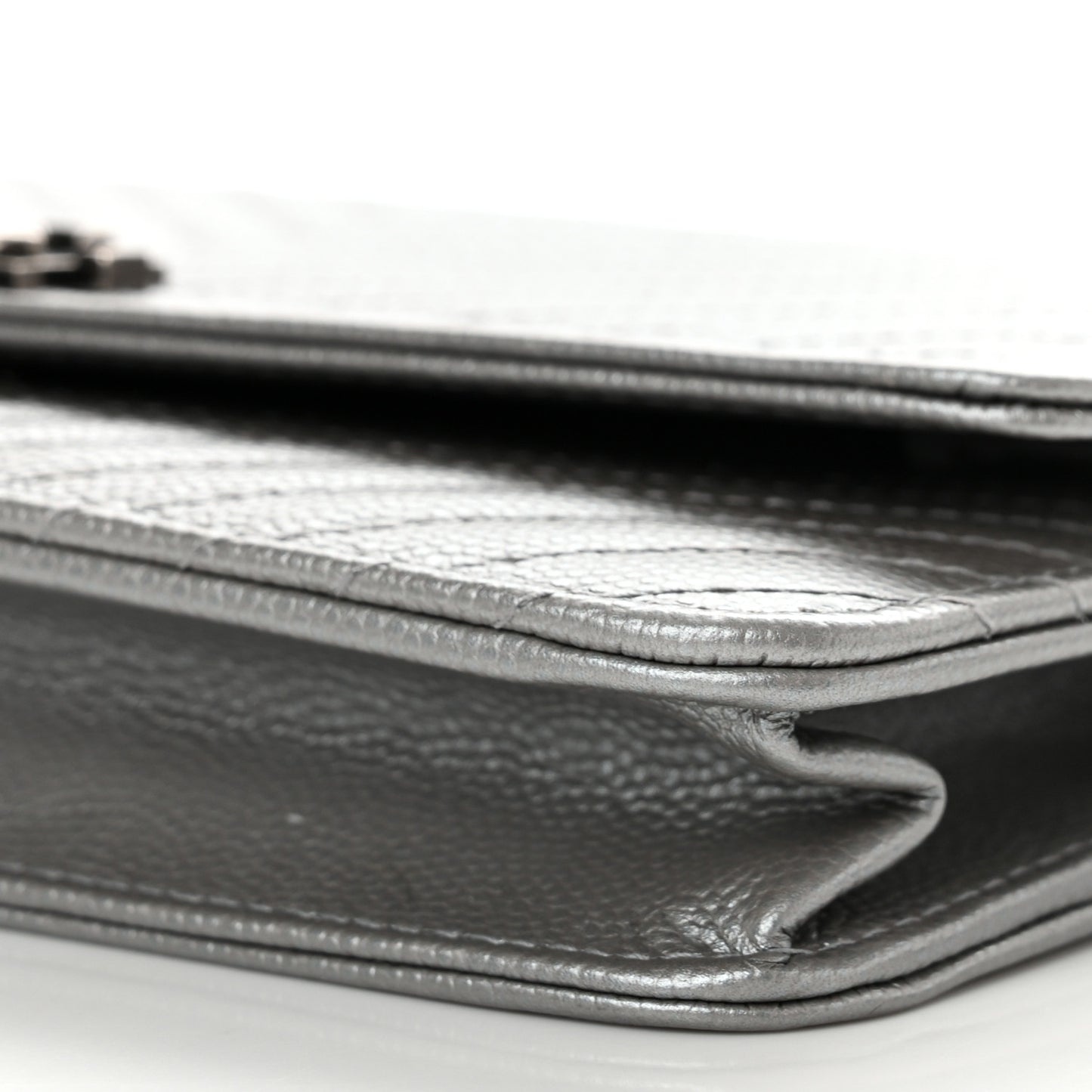 Metallic Caviar Chevron Quilted Boy Wallet On Chain WOC Silver