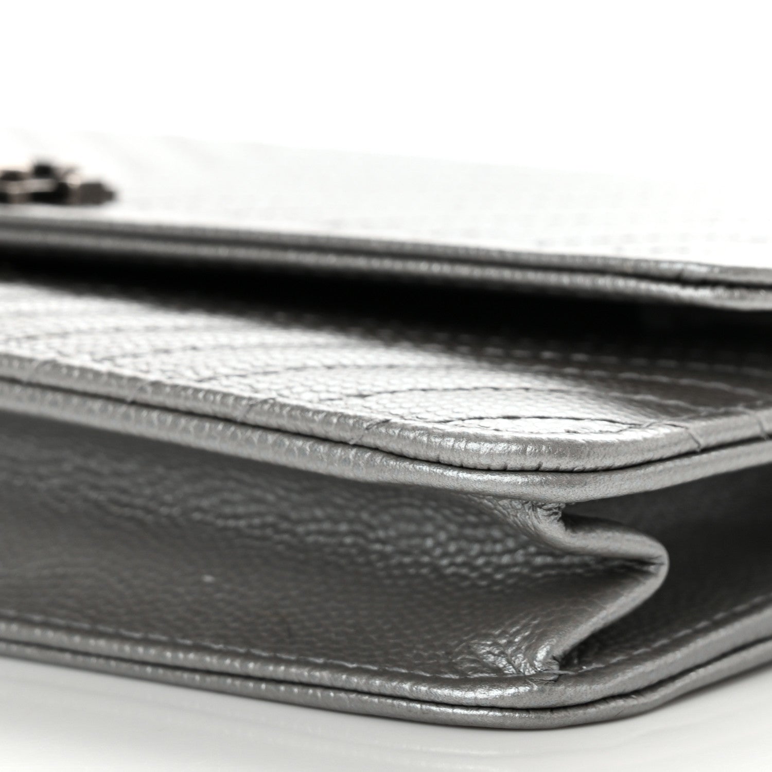 Chanel Metallic Caviar Chevron Quilted Boy Wallet On Chain WOC Silver 11 of 12