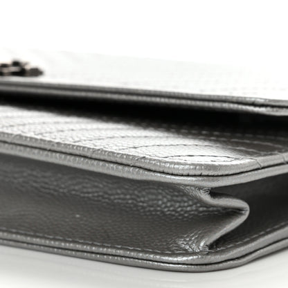 Chanel Metallic Caviar Chevron Quilted Boy Wallet On Chain WOC Silver 11 of 12