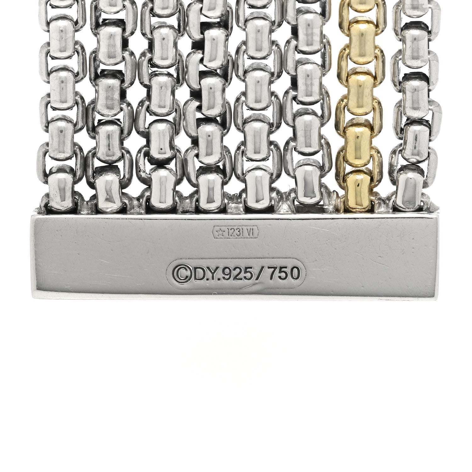 David Yurman Sterling Silver 18K Yellow Gold Eight-Row Box Chain Bracelet 4 of 4