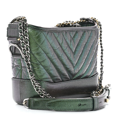 Chanel Metallic Aged Calfskin Chevron Quilted Small Gabrielle Hobo Green 3 of 11