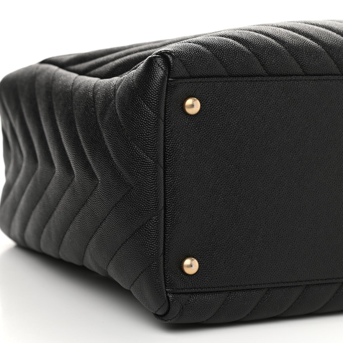 Caviar Chevron Quilted Coco Handle Shopping Tote Black
