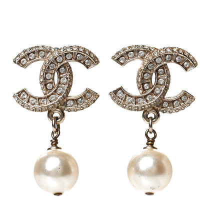 Chanel Crystal Pearl CC Drop Earrings Gold 1 of 4