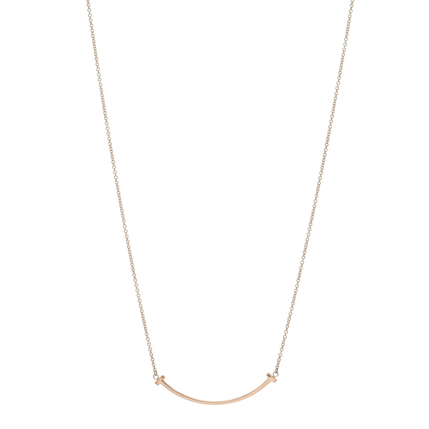 Tiffany 18K Rose Gold Small T Smile Pendant Necklace 1 of 5