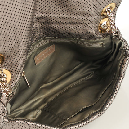 Chanel Metallic Crackled Calfskin Perforated Large Drill Flap Silver 7 of 7