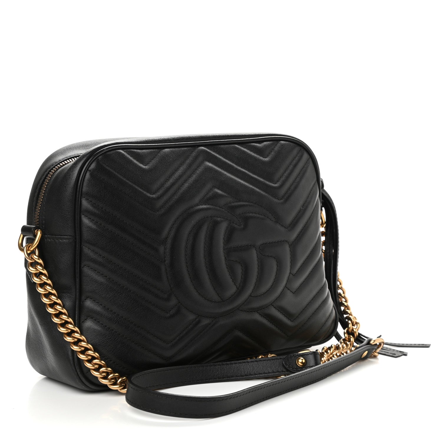 Gucci Calfskin Matelasse Medium GG Marmont Chain Shoulder Bag Black 3 of 10
