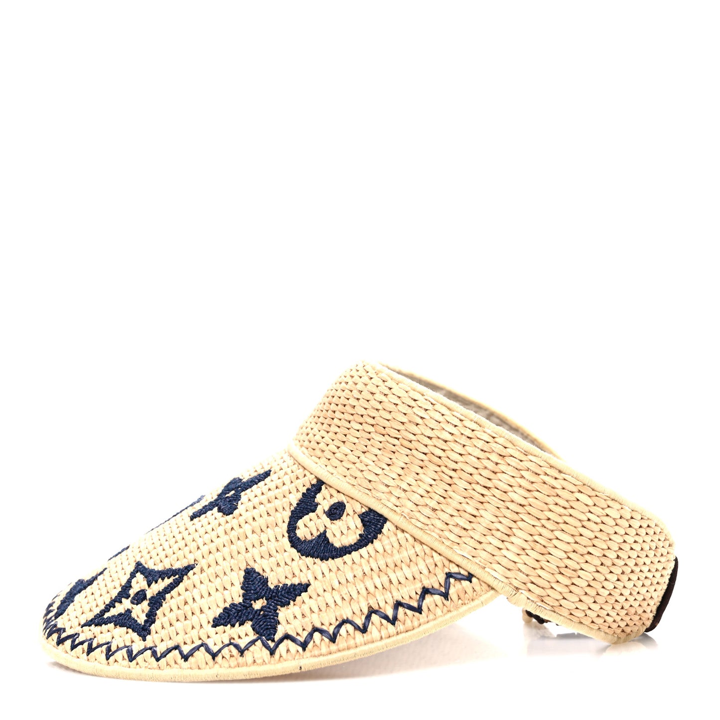 Calfskin Raffia Monogram Strawgram Visor Natural Blue