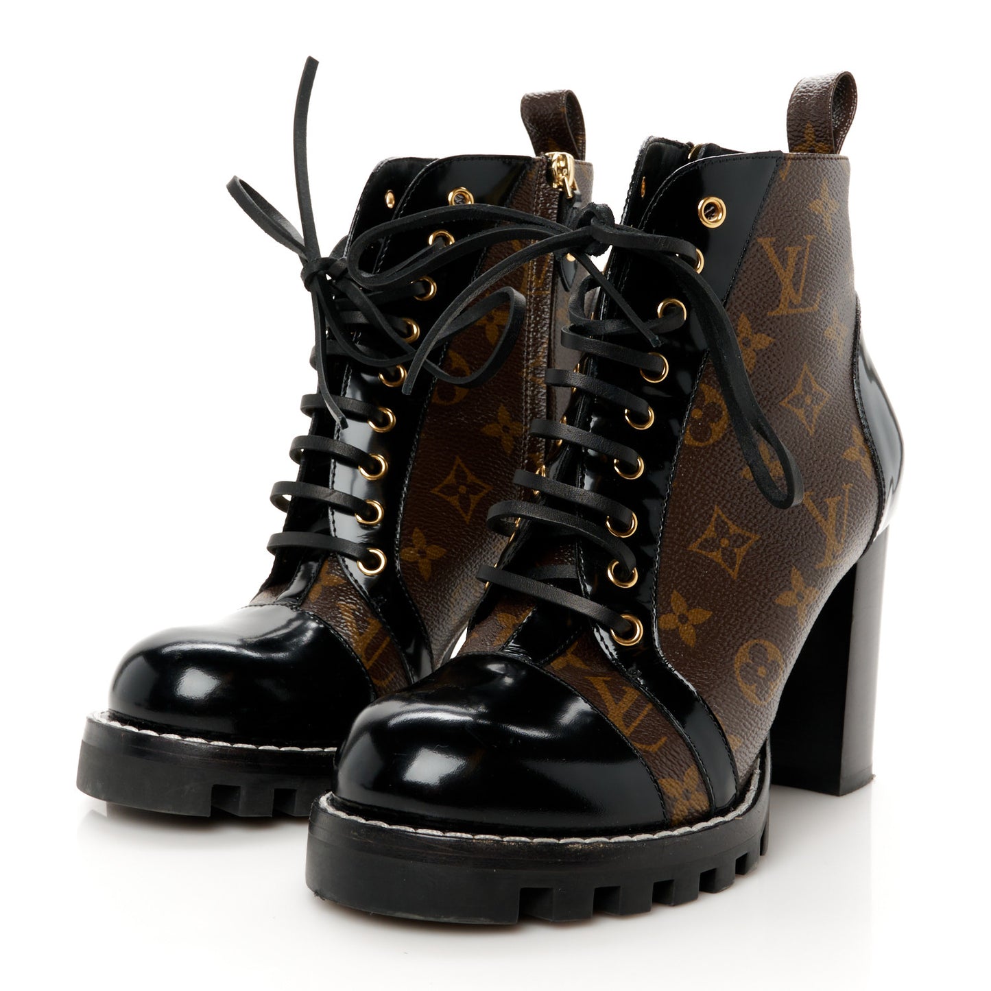 Patent Calfskin Monogram Star Trail Ankle Boots 39.5 Black