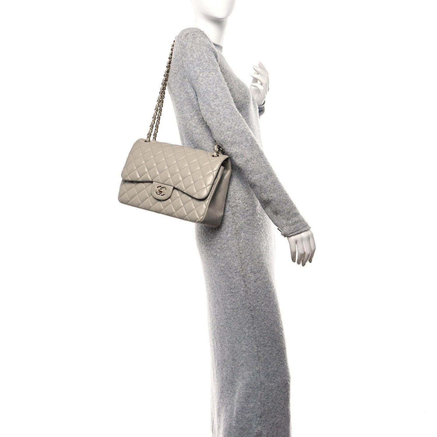 Chanel Lambskin Quilted Jumbo Double Flap Grey 2 of 12
