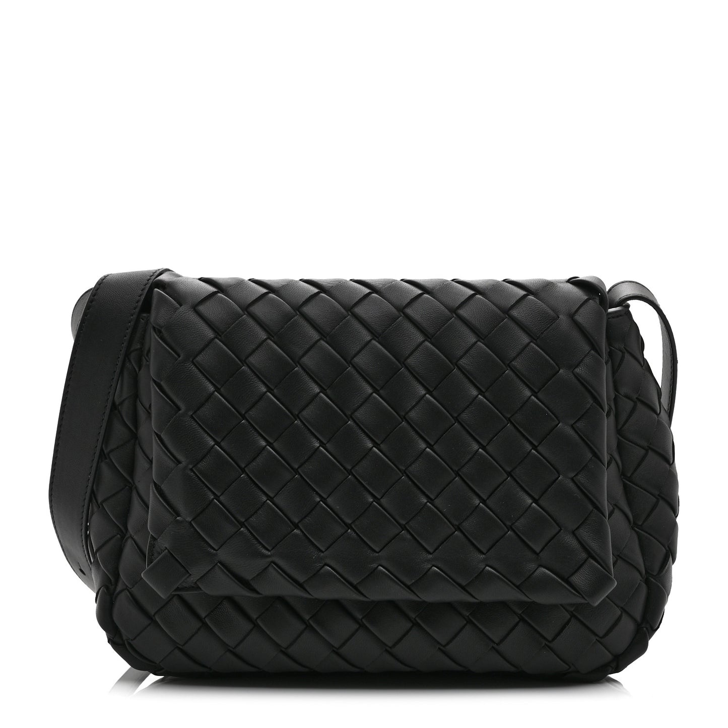 Nappa Intrecciato Small Cobble Messenger Bag Black