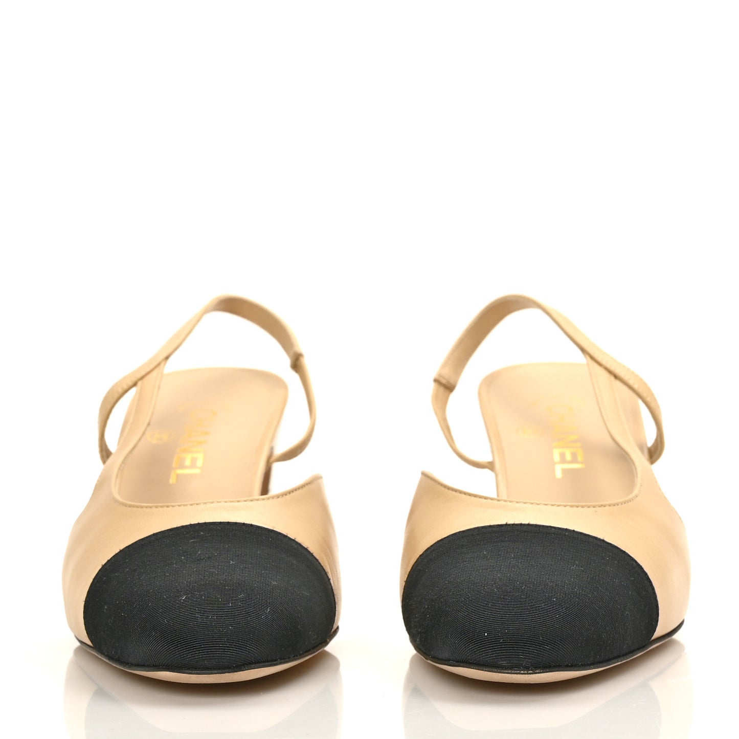 Goatskin Grosgrain Cap Toe CC Slingback Pumps 40.5 Beige Black