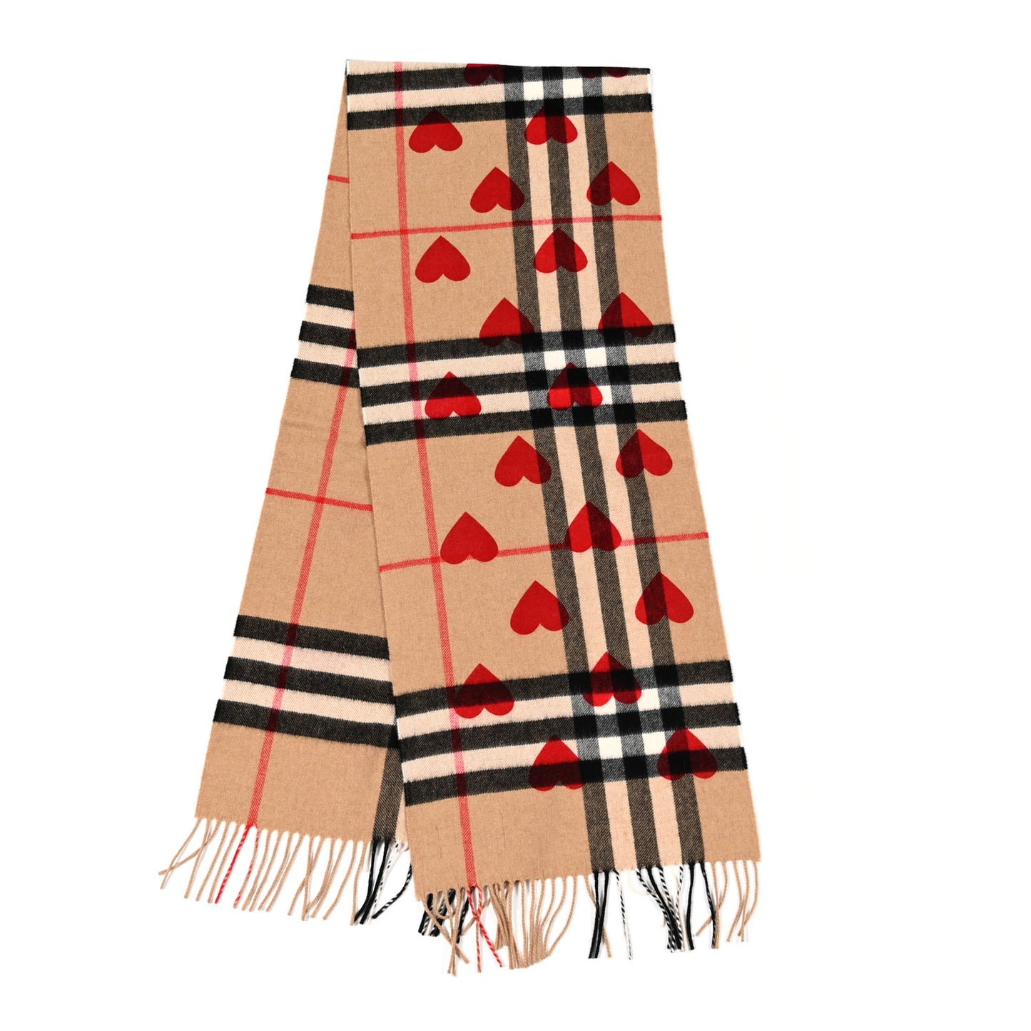 Cashmere Giant Heart Fringe Scarf Camel