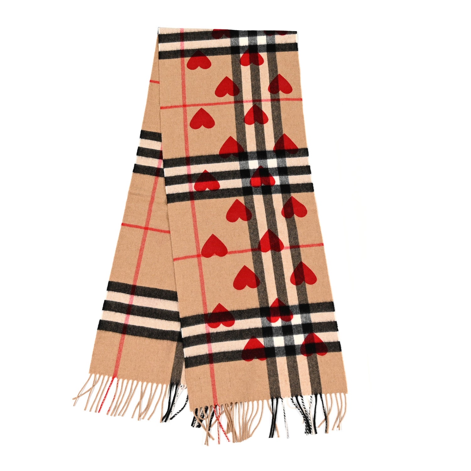 Burberry Cashmere Giant Heart Fringe Scarf Camel 2 of 4
