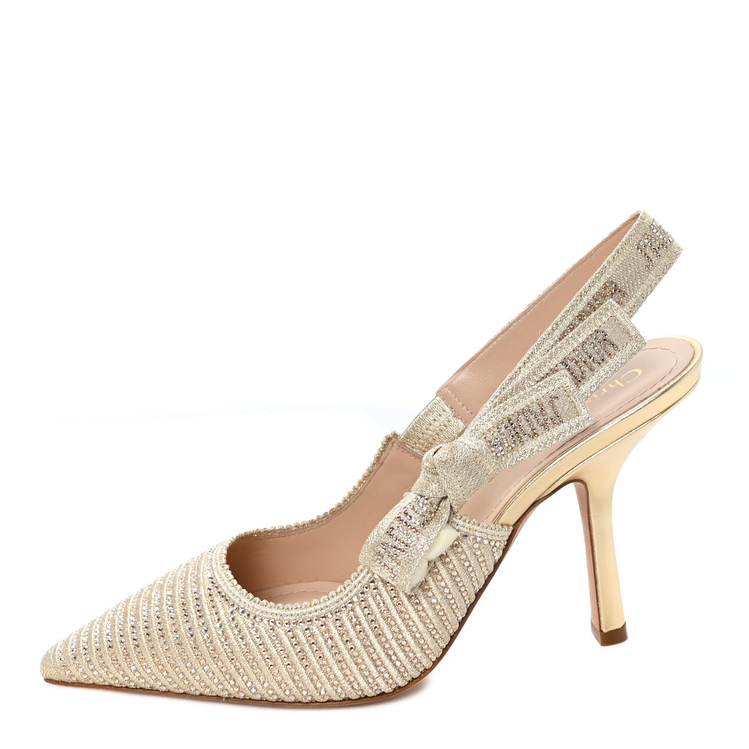 Christian Dior Cotton Laminated Strass J'Adior Slingback 100mm Pumps 38 Gold 1 of 10