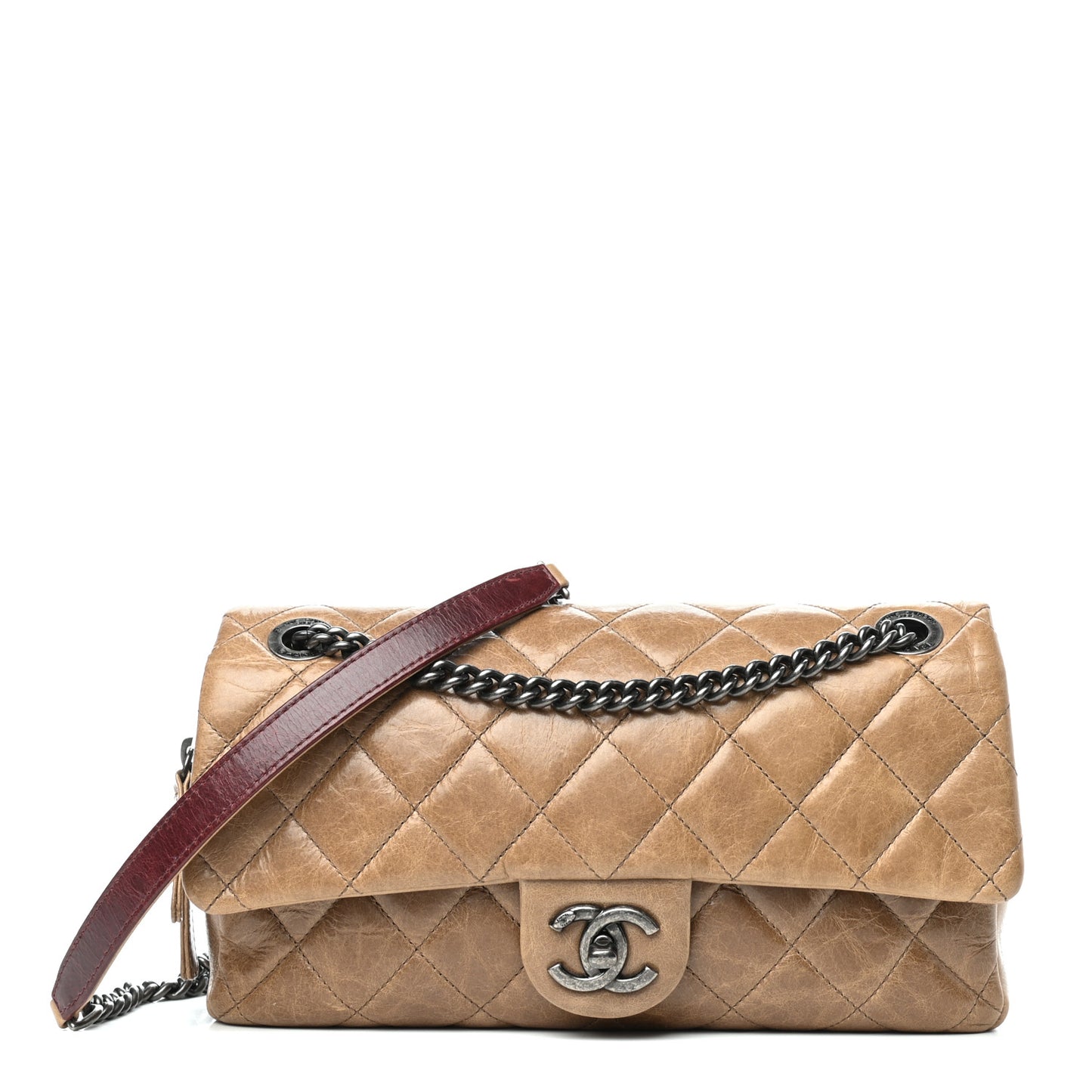 Glazed Calfskin Quilted Medium Duo Color Flap Brown