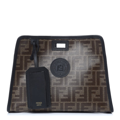 Fendi Glazed Fabric Vitello Century FF 1974 Stamp Patch Mini Peekaboo Defender Cover Mogano Panna Black 1 of 9