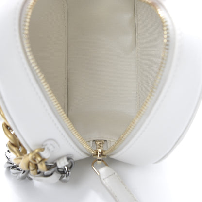 Chanel Shiny Goatskin Quilted 19 Round Clutch With Chain White 5 of 11