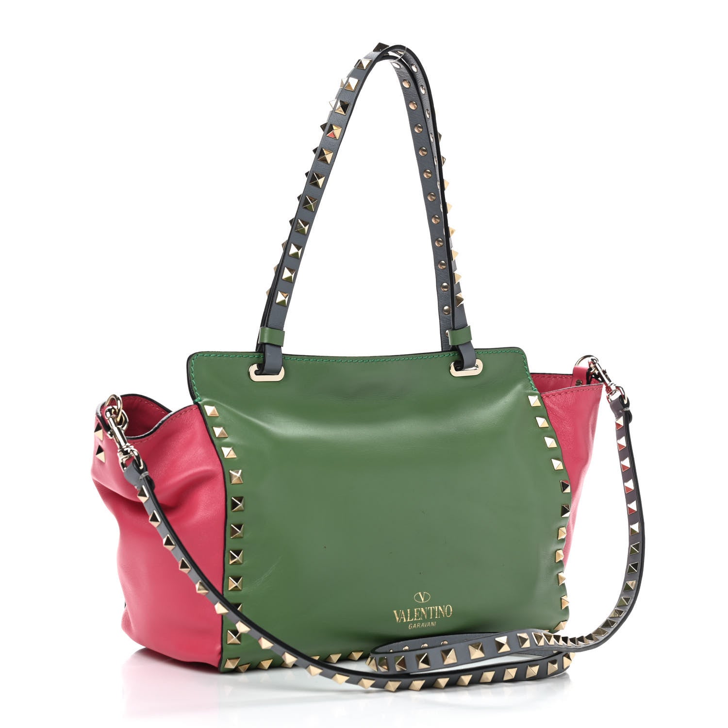 Valentino Garavani Vitello Colorblock Small Rockstud Tote Deep Rose Clover Grey Scarlet 2 of 9