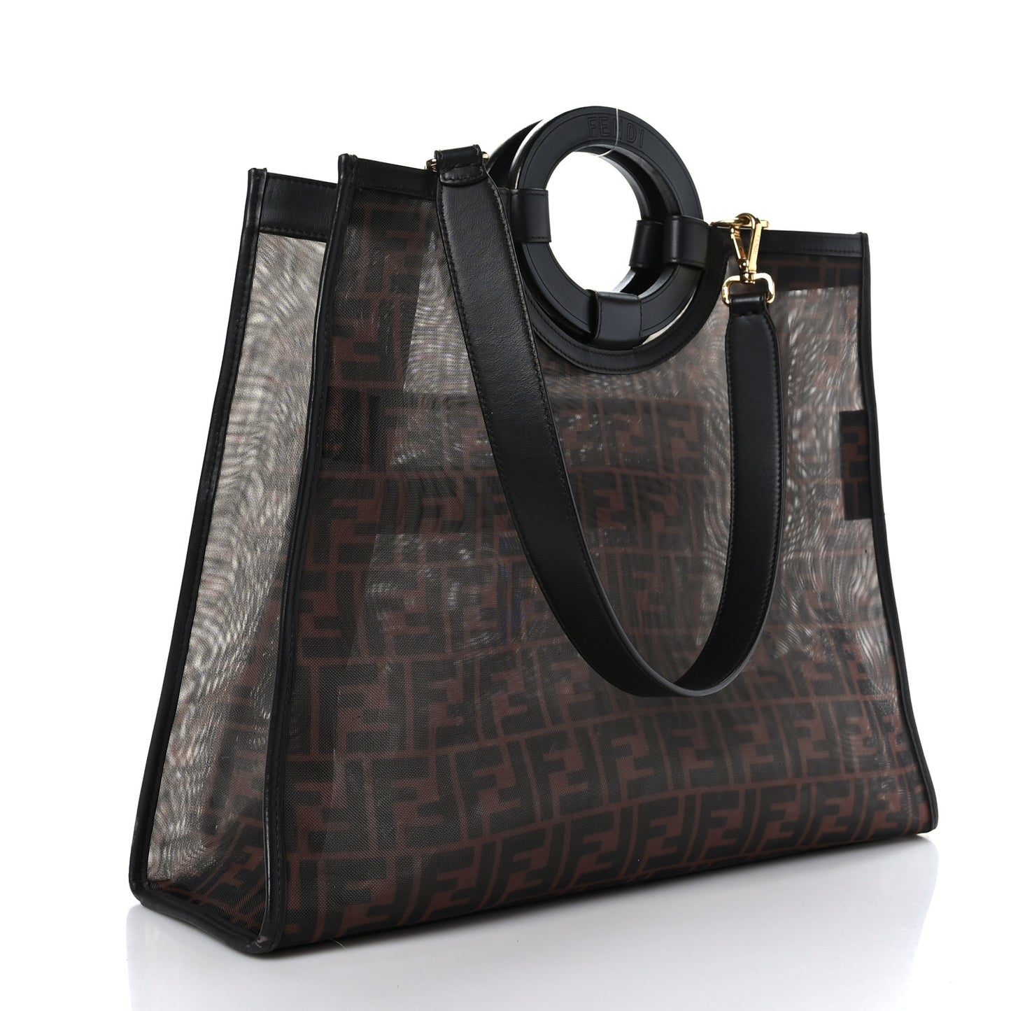 Mesh Vitello Century Cuoio FF 1974 Medium Runaway Shopper Tote Marrone Black Ebano
