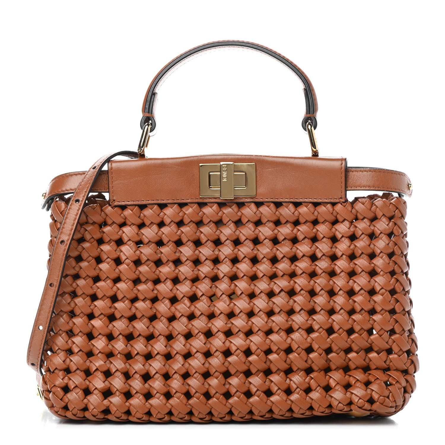 Fendi Nappa Woven Mini Peekaboo Iconic Satchel Orange 1 of 6