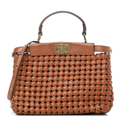 Fendi Nappa Woven Mini Peekaboo Iconic Satchel Orange 1 of 6