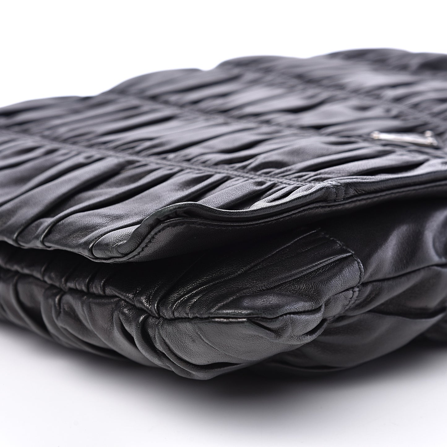 Nappa Dressy Gaufre Ruched Flap Clutch Black