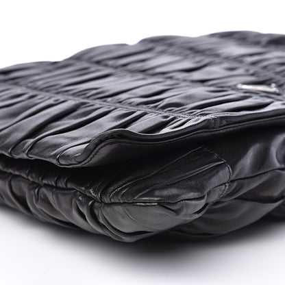 Prada Nappa Dressy Gaufre Ruched Flap Clutch Black 7 of 13
