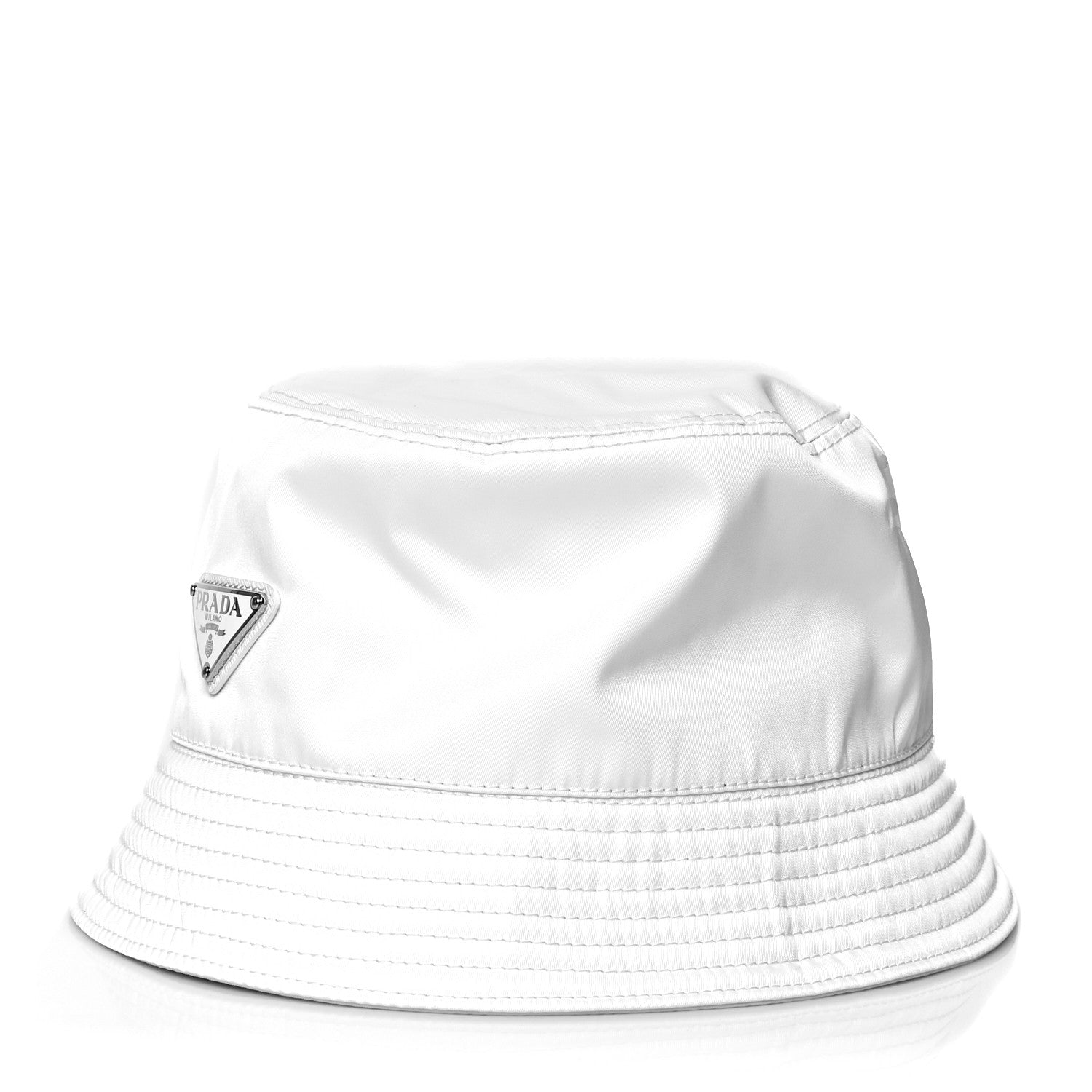 Prada Re-Nylon Metal Triangle Logo Womens Bucket Hat M White 1 of 7