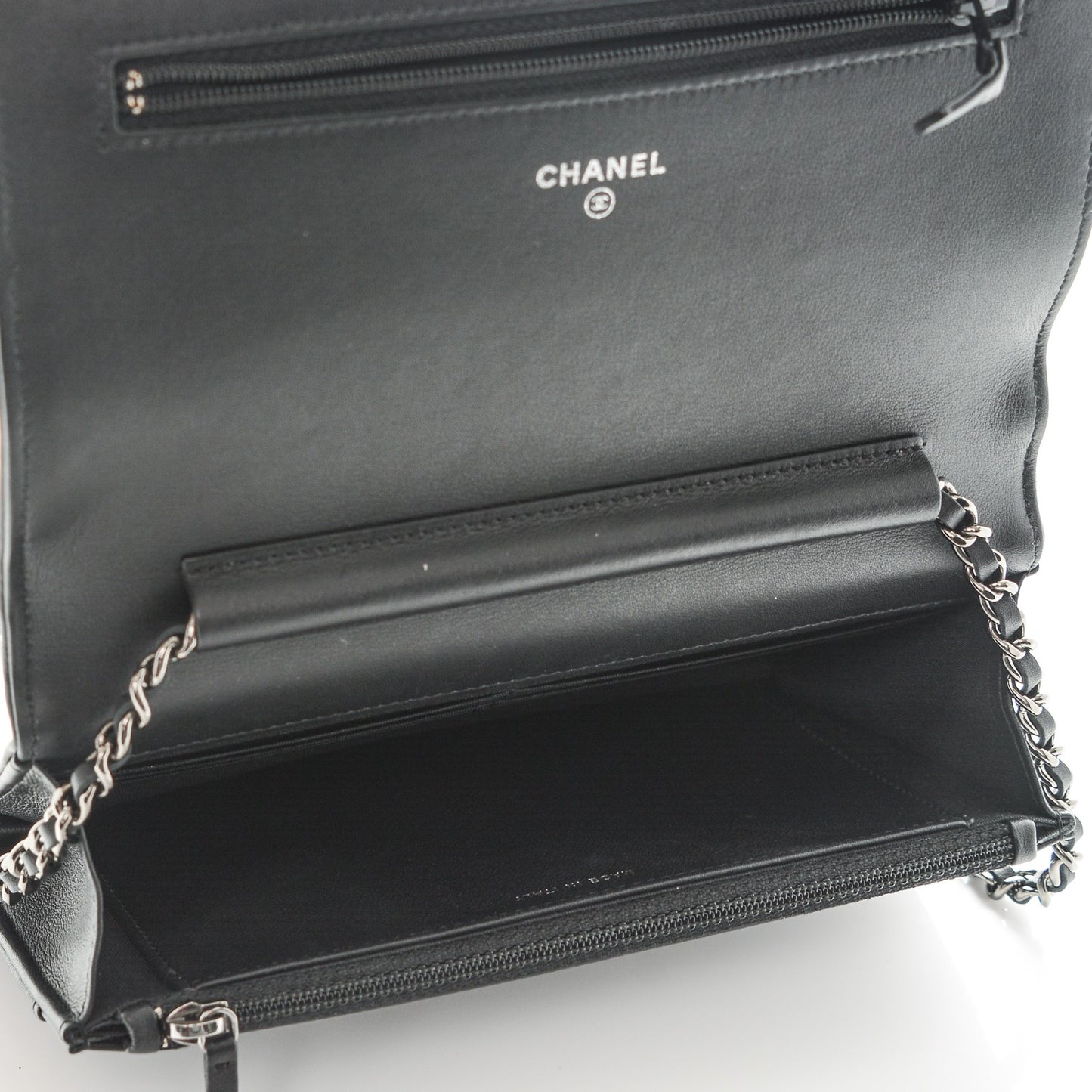 Metallic Goatskin Calfskin Boy Wallet on Chain WOC Black Silver