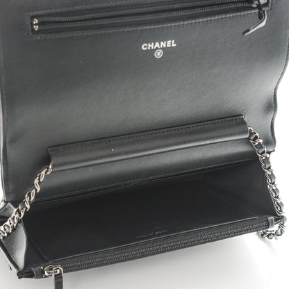 Chanel Metallic Goatskin Calfskin Boy Wallet on Chain WOC Black Silver 5 of 9