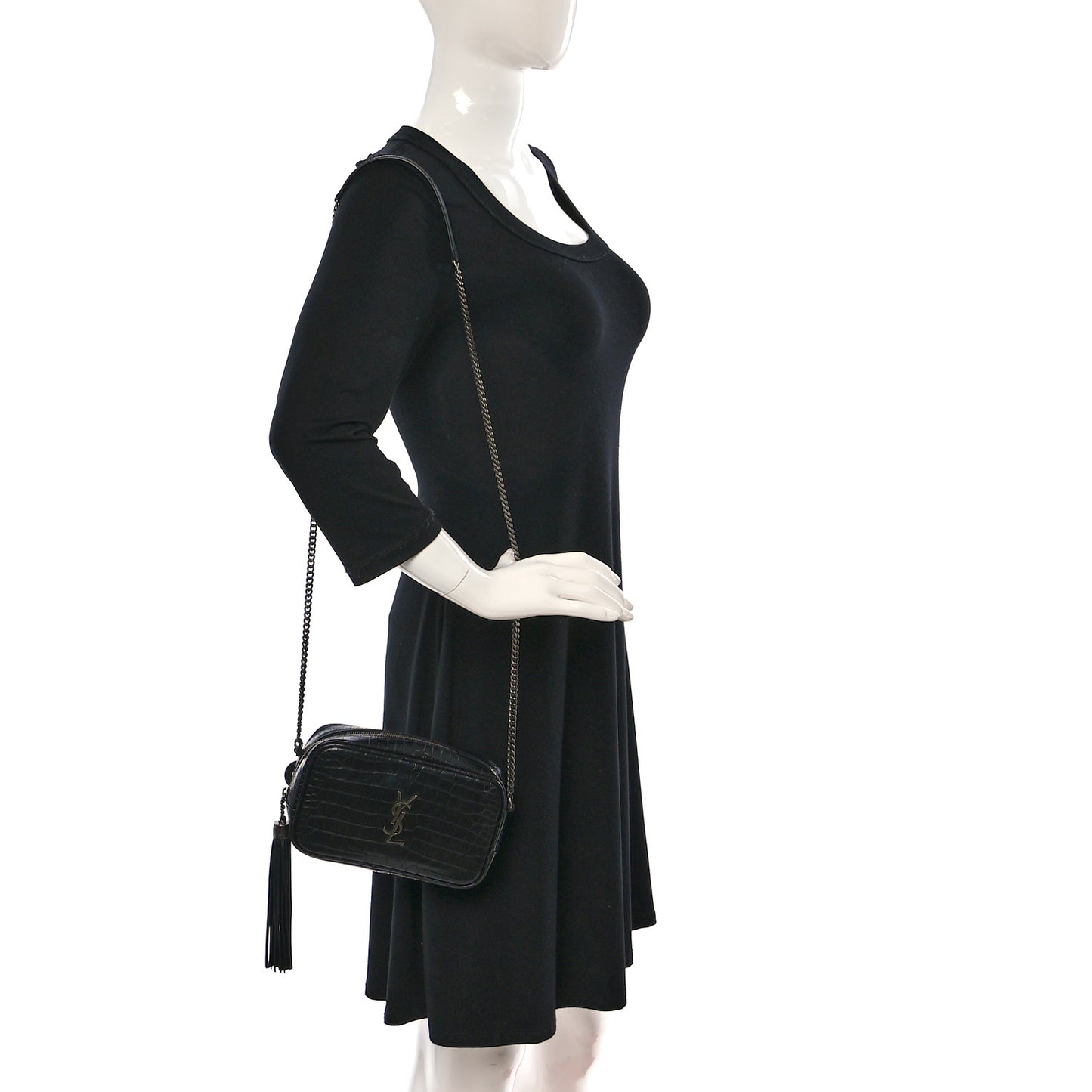 Calfskin Crocodile Embossed Monogram Mini Lou Camera Bag Black