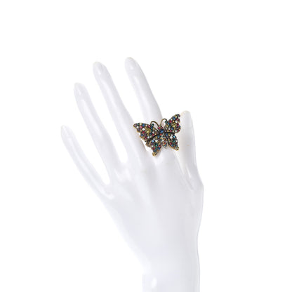 Gucci Metal Crystal Butterfly Studded Ring S Aged Gold Multicolor 2 of 5