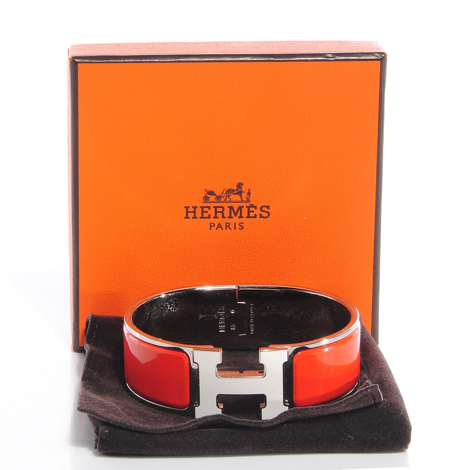 Hermes Enamel Wide Clic Clac H Bracelet PM Orange White 3 of 5